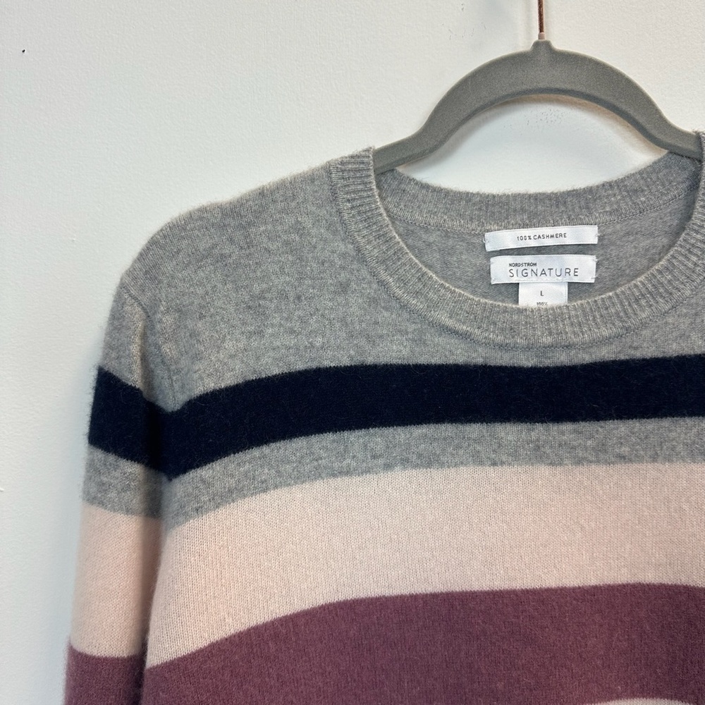 Nordstrom Cashmere Striped Crewneck Sweater Large